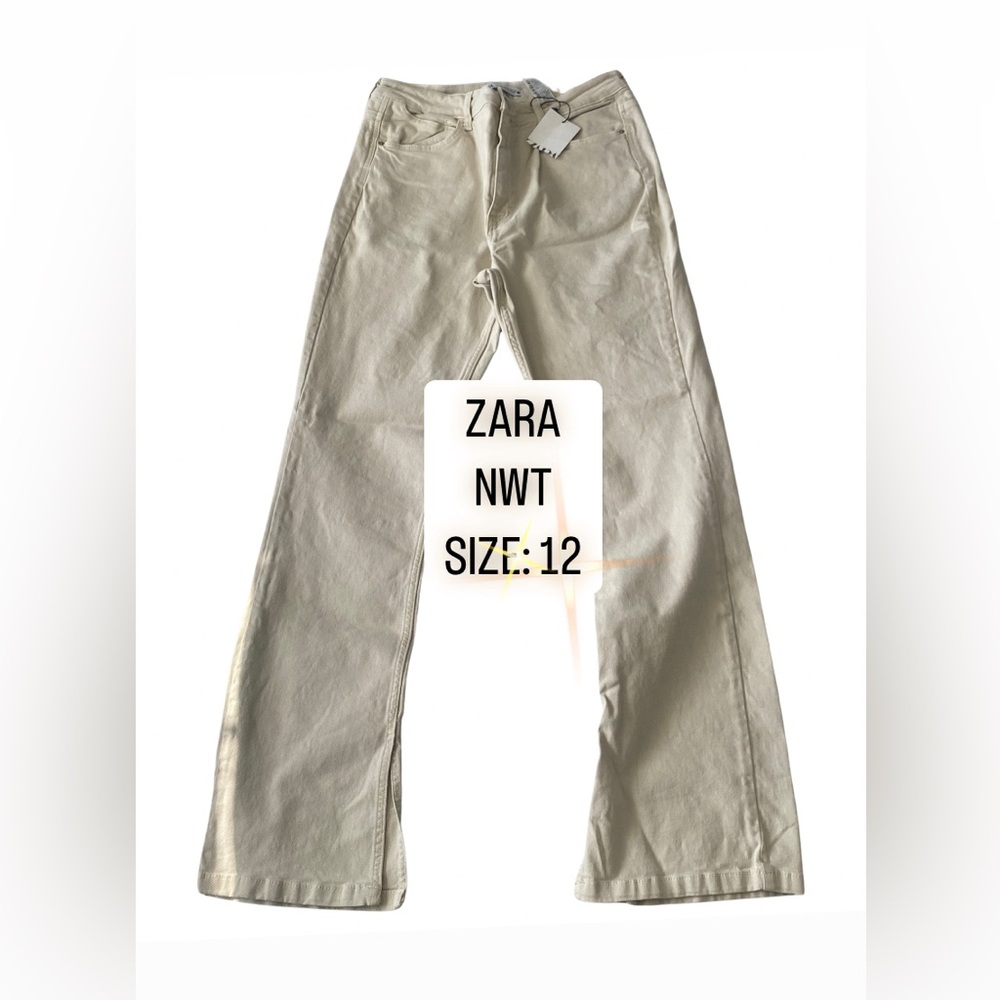 NWT Size 12 | Zara | 
Beige Slim Fit Trousers with side vents